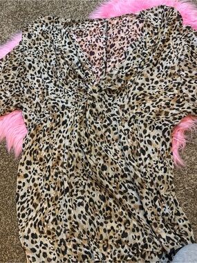 Leopard Print Beach Cover Up Dress Y2K Sheer Kimono L